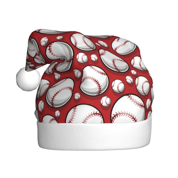 Kowoue Cute Baseball Pattern Santa Hat Christmas Hats for Adults, Holiday Unisex Velvet Comfort Xmas Hat for Women Men