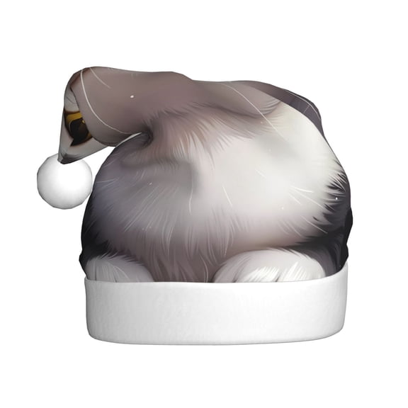 Kowoue Cute Cartoon Kitten Pattern Santa Hat Christmas Hats for Adults, Holiday Unisex Velvet Comfort Xmas Hat for Women Men