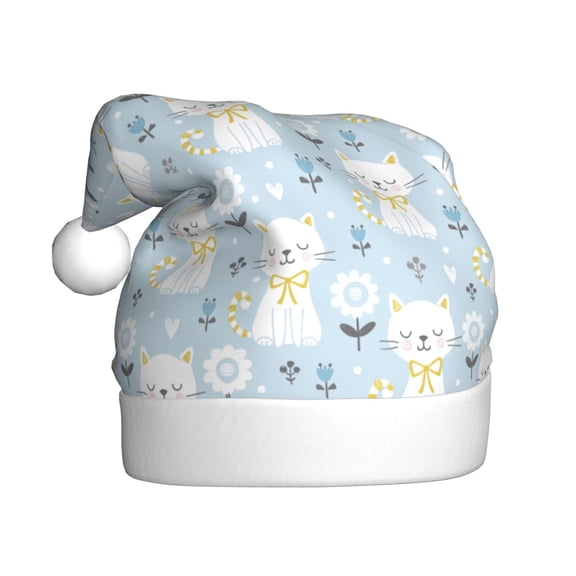 Kowoue Cute Cat Pattern Santa Hat Christmas Hats for Adults, Holiday Unisex Velvet Comfort Xmas Hat for Women Men