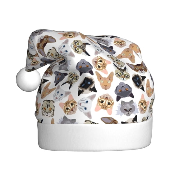 Kowoue Cute Cats Pattern Santa Hat Christmas Hats for Adults, Holiday Unisex Velvet Comfort Xmas Hat for Women Men