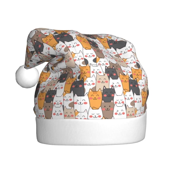 Kowoue Cute Cats Pattern Santa Hat Christmas Hats for Adults, Holiday Unisex Velvet Comfort Xmas Hat for Women Men
