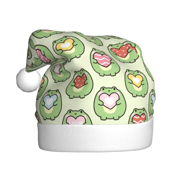 Kowoue Cute Chubby Frog Pattern Santa Hat Christmas Hats for Adults, Holiday Unisex Velvet Comfort Xmas Hat for Women Men