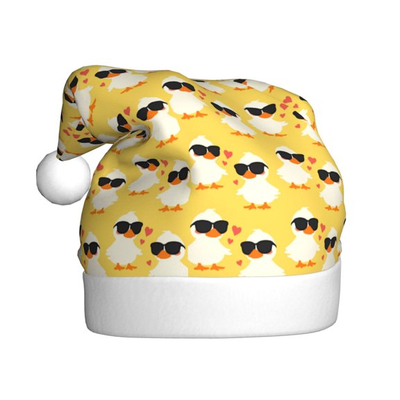 Kowoue Cute Duck With Black Glasses Pattern Santa Hat Christmas Hats for Adults, Holiday Unisex Velvet Comfort Xmas Hat for Women Men