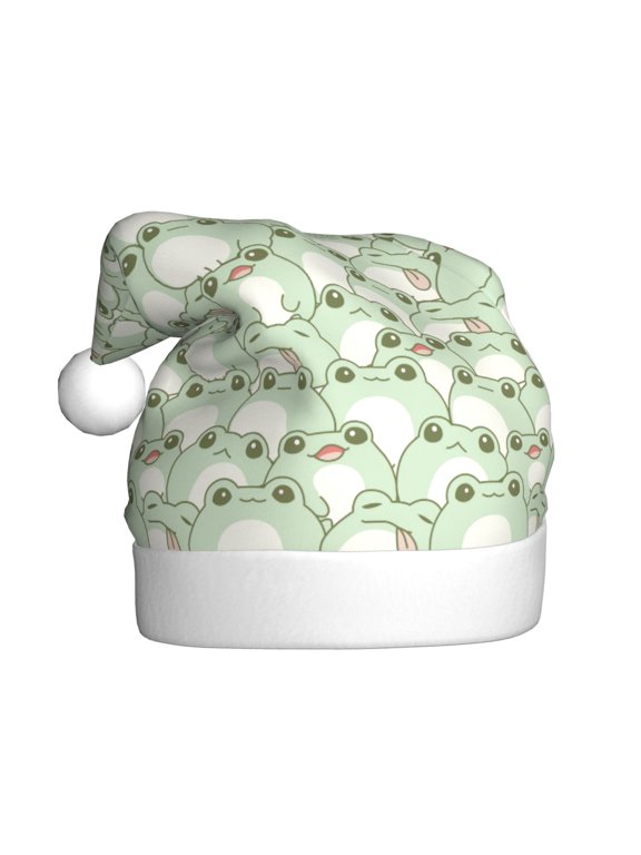 Cute Frog Pattern Santa Hat Christmas Hats for Adults, Holiday Unisex Velvet Comfort Xmas Hat for Women Men