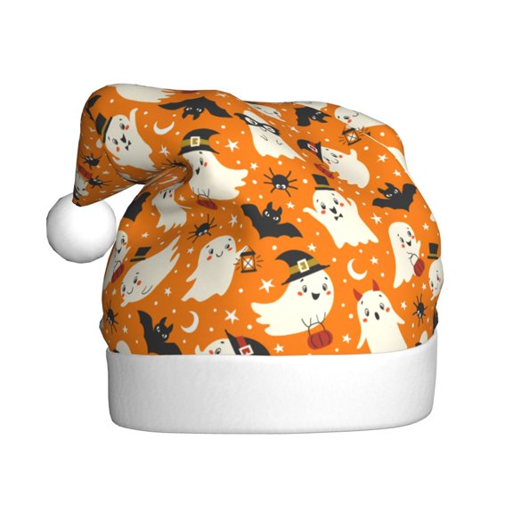 Kowoue Cute Ghosts Pattern Santa Hat Christmas Hats for Adults, Holiday Unisex Velvet Comfort Xmas Hat for Women Men
