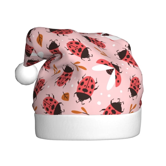 Kowoue Cute Ladybugs 1 Pattern Santa Hat Christmas Hats for Adults, Holiday Unisex Velvet Comfort Xmas Hat for Women Men