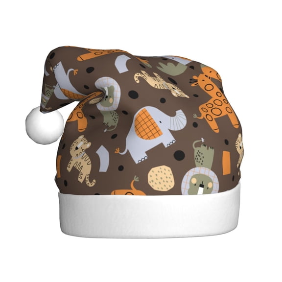 Kowoue Cute Lion Tiger Pattern Santa Hat Christmas Hats for Adults, Holiday Unisex Velvet Comfort Xmas Hat for Women Men