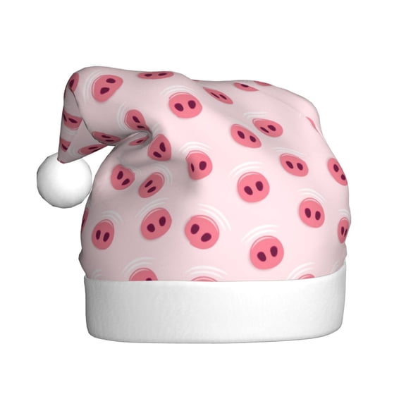 Kowoue Cute Pig Nose Pattern Santa Hat Christmas Hats for Adults, Holiday Unisex Velvet Comfort Xmas Hat for Women Men