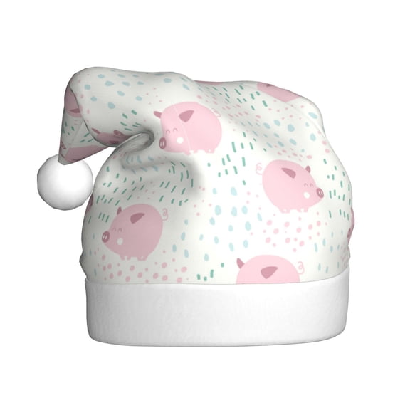 Kowoue Cute Pigs Pattern Santa Hat Christmas Hats for Adults, Holiday Unisex Velvet Comfort Xmas Hat for Women Men