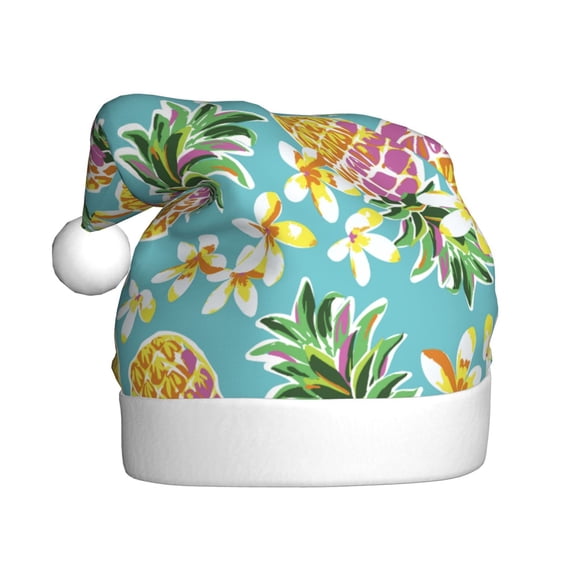 Kowoue Cute Pineapples Pattern Santa Hat Christmas Hats for Adults, Holiday Unisex Velvet Comfort Xmas Hat for Women Men