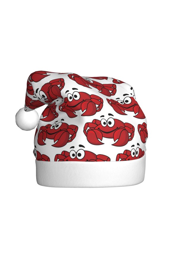 Cute Red Crab Pattern Santa Hat Christmas Hats for Adults, Holiday Unisex Velvet Comfort Xmas Hat for Women Men