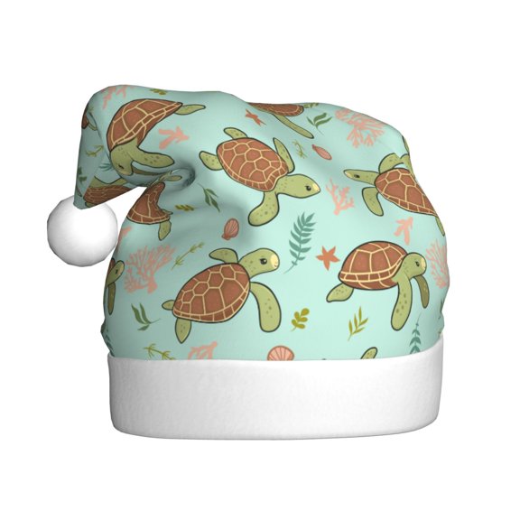 Kowoue Cute Sea Turtles Pattern Santa Hat Christmas Hats for Adults, Holiday Unisex Velvet Comfort Xmas Hat for Women Men