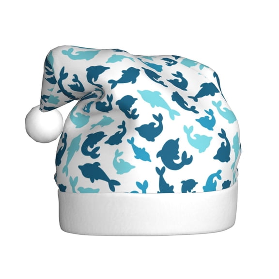 Kowoue Cute Shark Pattern Santa Hat Christmas Hats for Adults, Holiday Unisex Velvet Comfort Xmas Hat for Women Men