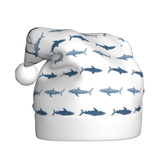 Kowoue Cute Shark Pattern Santa Hat Christmas Hats for Adults, Holiday Unisex Velvet Comfort Xmas Hat for Women Men