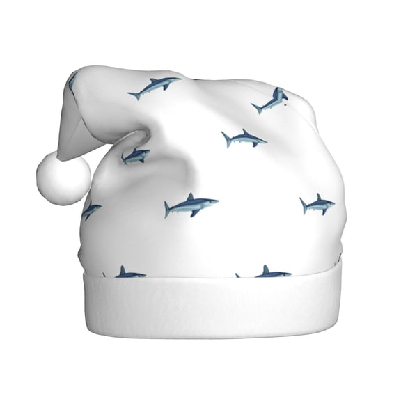 Kowoue Cute Shark Pattern Santa Hat Christmas Hats for Adults, Holiday Unisex Velvet Comfort Xmas Hat for Women Men