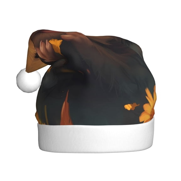 Kowoue Cute Sunflower Guinea Pig Pattern Santa Hat Christmas Hats for Adults, Holiday Unisex Velvet Comfort Xmas Hat for Women Men