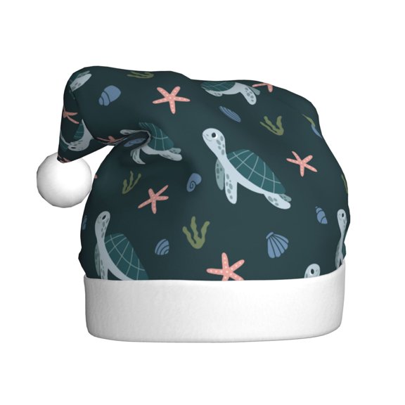 Kowoue Cute Turtle Pattern Santa Hat Christmas Hats for Adults, Holiday Unisex Velvet Comfort Xmas Hat for Women Men