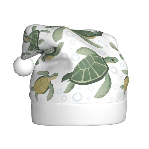 Kowoue Cute Turtle Pattern Santa Hat Christmas Hats for Adults, Holiday Unisex Velvet Comfort Xmas Hat for Women Men