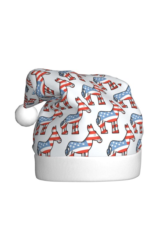 Donkey Pattern Santa Hat Christmas Hats for Adults, Holiday Unisex Velvet Comfort Xmas Hat for Women Men