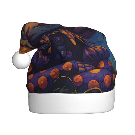 Kowoue Dreamy Jester Under Stars Pattern Santa Hat Christmas Hats for Adults, Holiday Unisex Velvet Comfort Xmas Hat for Women Men