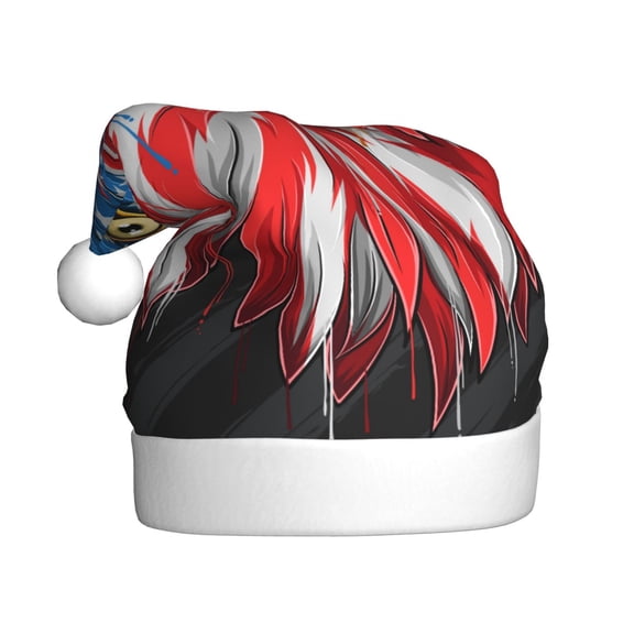 Kowoue Eagle Head With American Flag Pattern Santa Hat Christmas Hats for Adults, Holiday Unisex Velvet Comfort Xmas Hat for Women Men