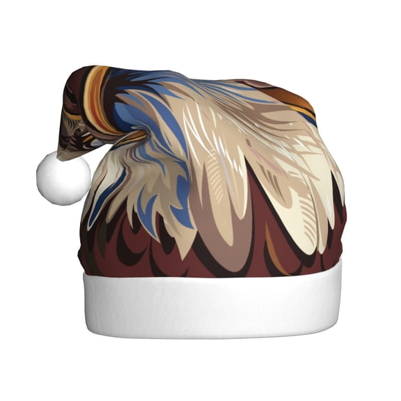 Kowoue Eagle With USA Flags Pattern Santa Hat Christmas Hats for Adults, Holiday Unisex Velvet Comfort Xmas Hat for Women Men