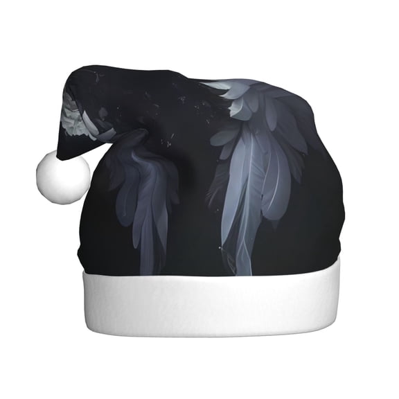 Kowoue Elegant Feathered Floral Wings Pattern Santa Hat Christmas Hats for Adults, Holiday Unisex Velvet Comfort Xmas Hat for Women Men