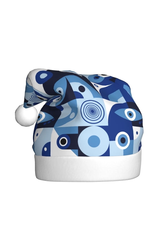 Evil Eye Pattern Santa Hat Christmas Hats for Adults, Holiday Unisex Velvet Comfort Xmas Hat for Women Men