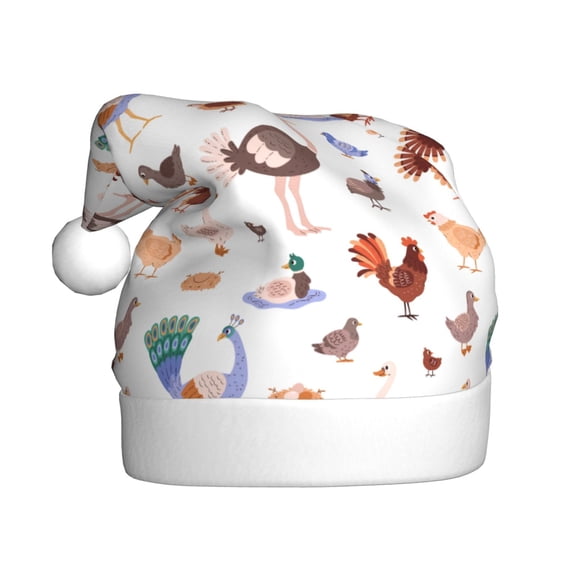 Kowoue Farm Birds Goose Pattern Santa Hat Christmas Hats for Adults, Holiday Unisex Velvet Comfort Xmas Hat for Women Men