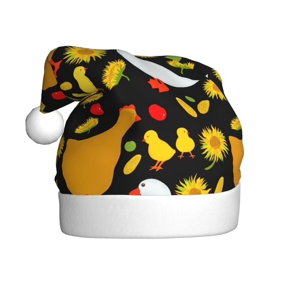 Kowoue Farm Goose Pattern Santa Hat Christmas Hats for Adults, Holiday Unisex Velvet Comfort Xmas Hat for Women Men
