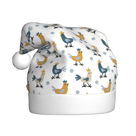 Kowoue Farm Roosters Pattern Santa Hat Christmas Hats for Adults, Holiday Unisex Velvet Comfort Xmas Hat for Women Men