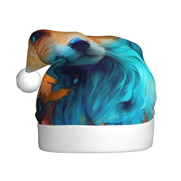 Kowoue Fiery Red Maple Leaf Fox Pattern Santa Hat Christmas Hats for Adults, Holiday Unisex Velvet Comfort Xmas Hat for Women Men