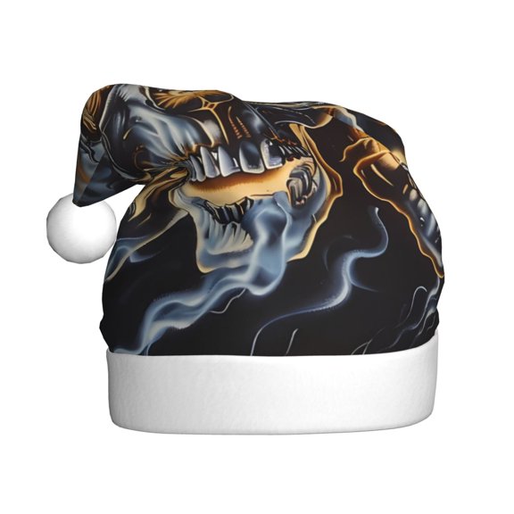 Kowoue Fiery Skull Trio Pattern Santa Hat Christmas Hats for Adults, Holiday Unisex Velvet Comfort Xmas Hat for Women Men