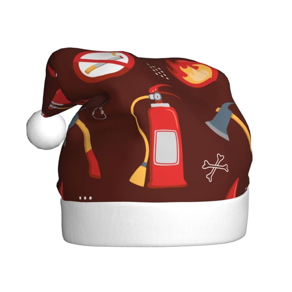 Kowoue Fire Extinguisher Pattern Santa Hat Christmas Hats for Adults, Holiday Unisex Velvet Comfort Xmas Hat for Women Men