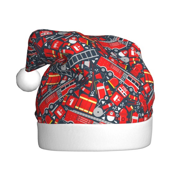Kowoue Fire Sign Pattern Santa Hat Christmas Hats for Adults, Holiday Unisex Velvet Comfort Xmas Hat for Women Men