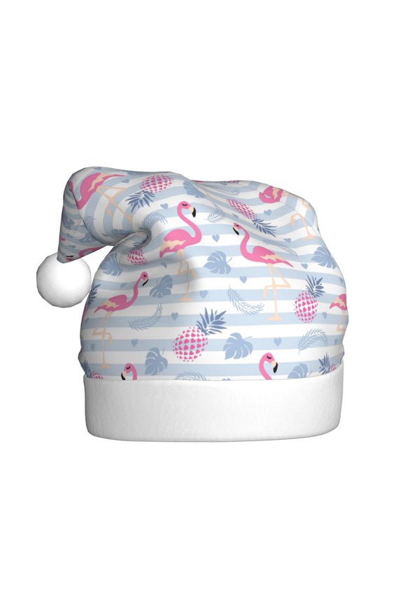 Flamingo and Pineapple Pattern Santa Hat Christmas Hats for Adults, Holiday Unisex Velvet Comfort Xmas Hat for Women Men