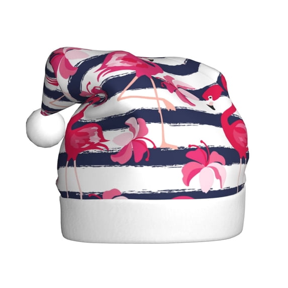 Kowoue Flamingos Pattern Santa Hat Christmas Hats for Adults, Holiday Unisex Velvet Comfort Xmas Hat for Women Men