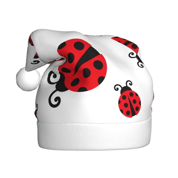 Kowoue Fly Flying Ladybug Pattern Santa Hat Christmas Hats for Adults, Holiday Unisex Velvet Comfort Xmas Hat for Women Men