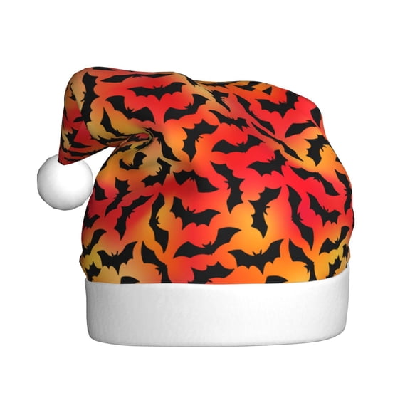 Kowoue Flying Black Bat Pattern Santa Hat Christmas Hats for Adults, Holiday Unisex Velvet Comfort Xmas Hat for Women Men