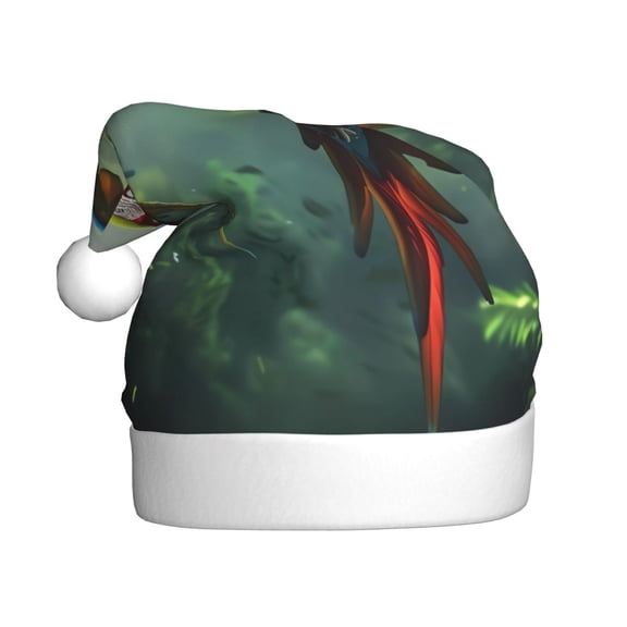 Kowoue Flying Parrots In Jungle Pattern Santa Hat Christmas Hats for Adults, Holiday Unisex Velvet Comfort Xmas Hat for Women Men