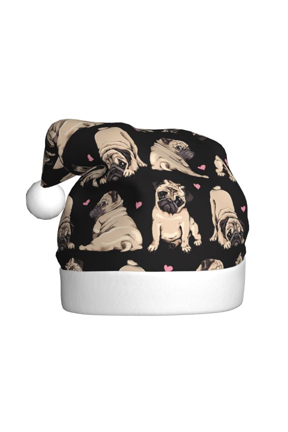 French Bulldog Pattern Santa Hat Christmas Hats for Adults, Holiday Unisex Velvet Comfort Xmas Hat for Women Men