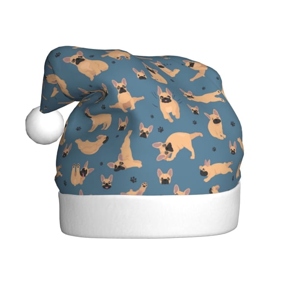 Kowoue French Bulldog Yoga Pattern Santa Hat Christmas Hats for Adults, Holiday Unisex Velvet Comfort Xmas Hat for Women Men