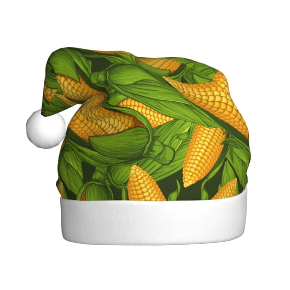 Kowoue Fresh Corn 1 Pattern Santa Hat Christmas Hats for Adults, Holiday Unisex Velvet Comfort Xmas Hat for Women Men
