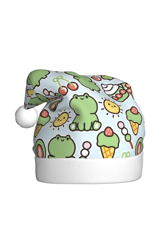 Frog With Sweet Pattern Santa Hat Christmas Hats for Adults, Holiday Unisex Velvet Comfort Xmas Hat for Women Men