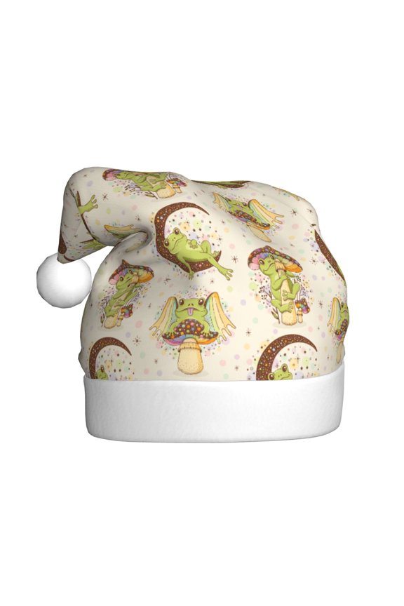 Frogs Pattern Santa Hat Christmas Hats for Adults, Holiday Unisex Velvet Comfort Xmas Hat for Women Men
