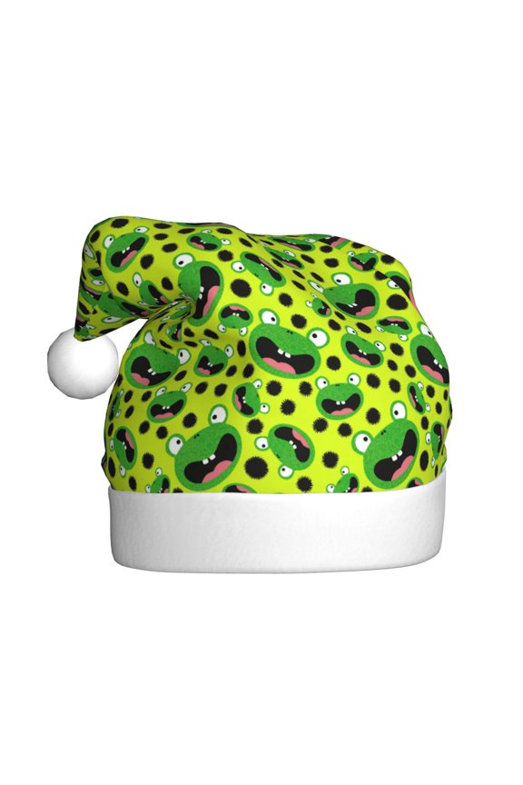 Frogs Pattern Santa Hat Christmas Hats for Adults, Holiday Unisex Velvet Comfort Xmas Hat for Women Men