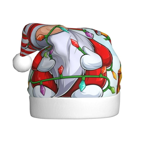Kowoue Funny Christmas Gnome Pattern Santa Hat Christmas Hats for Adults, Holiday Unisex Velvet Comfort Xmas Hat for Women Men