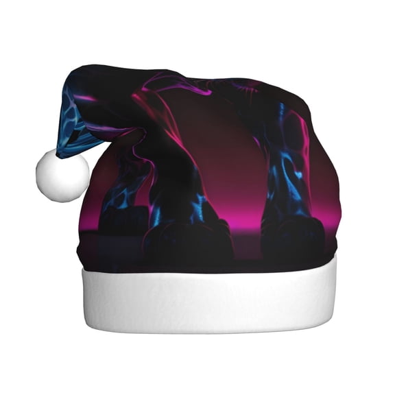 Kowoue Futuristic Purple Panther Pattern Santa Hat Christmas Hats for Adults, Holiday Unisex Velvet Comfort Xmas Hat for Women Men