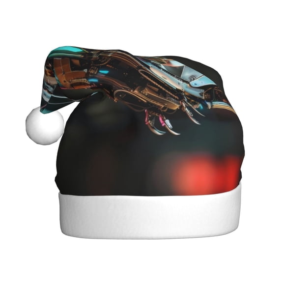 Kowoue Futuristic Robot Hummingbird Pattern Santa Hat Christmas Hats for Adults, Holiday Unisex Velvet Comfort Xmas Hat for Women Men