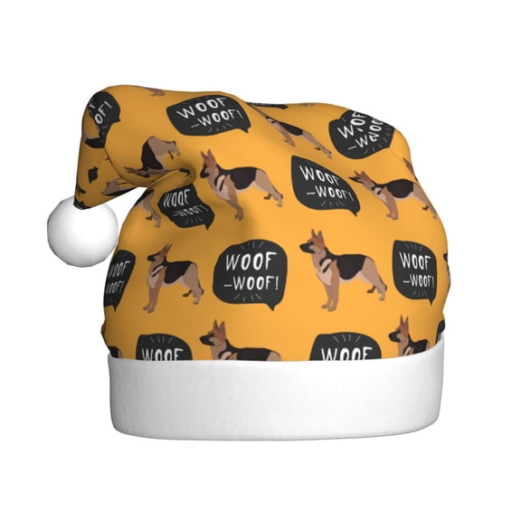 Kowoue German Shepherd Woof Pattern Santa Hat Christmas Hats for Adults, Holiday Unisex Velvet Comfort Xmas Hat for Women Men